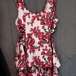 Floral Sleeveless Dress with Lace-Up Detail